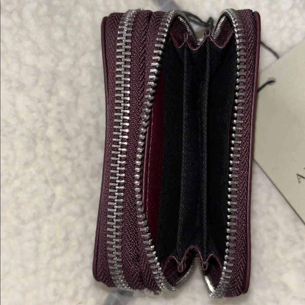 All Saints Fetch Card Burnt Red Double Zip Leather Wallet NWT 🤎